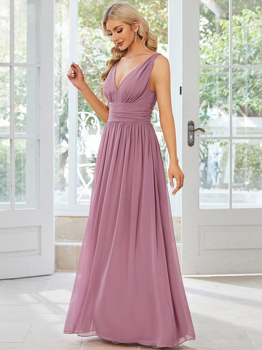 Elegant Sleeveless V-Neck Maxi Chiffon Bridesmaid Dress