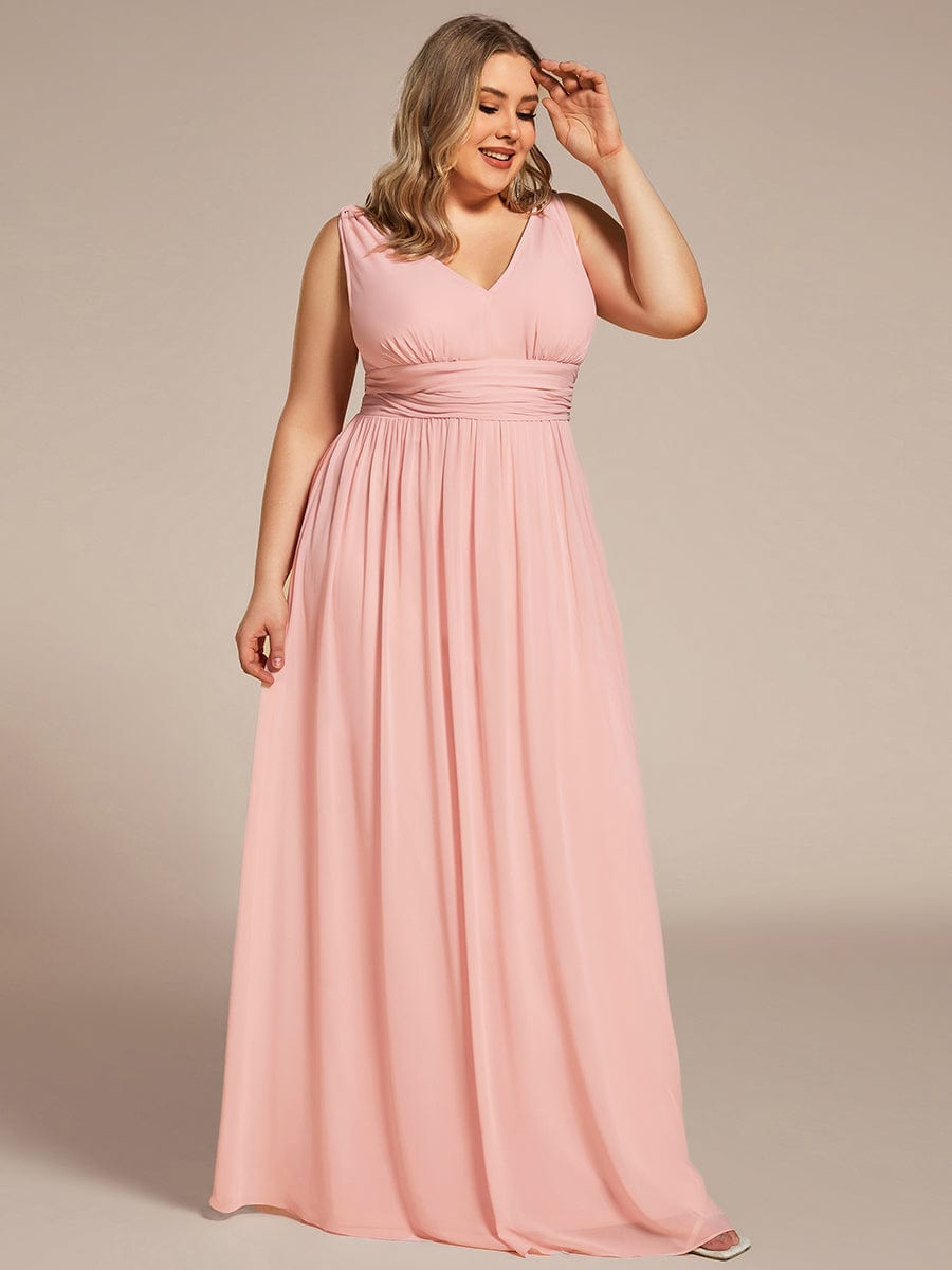 Plus Size Sleeveless V-Neck Chiffon Maxi Bridesmaid Dress