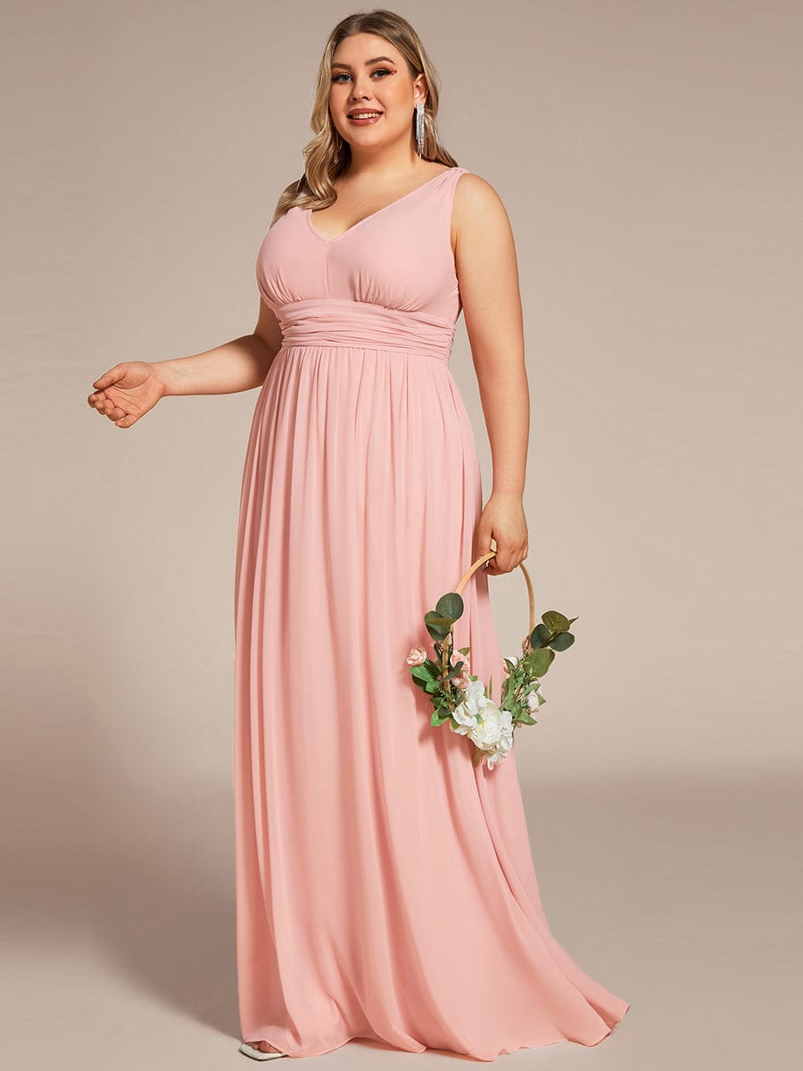 Plus Size Sleeveless V-Neck Chiffon Maxi Bridesmaid Dress