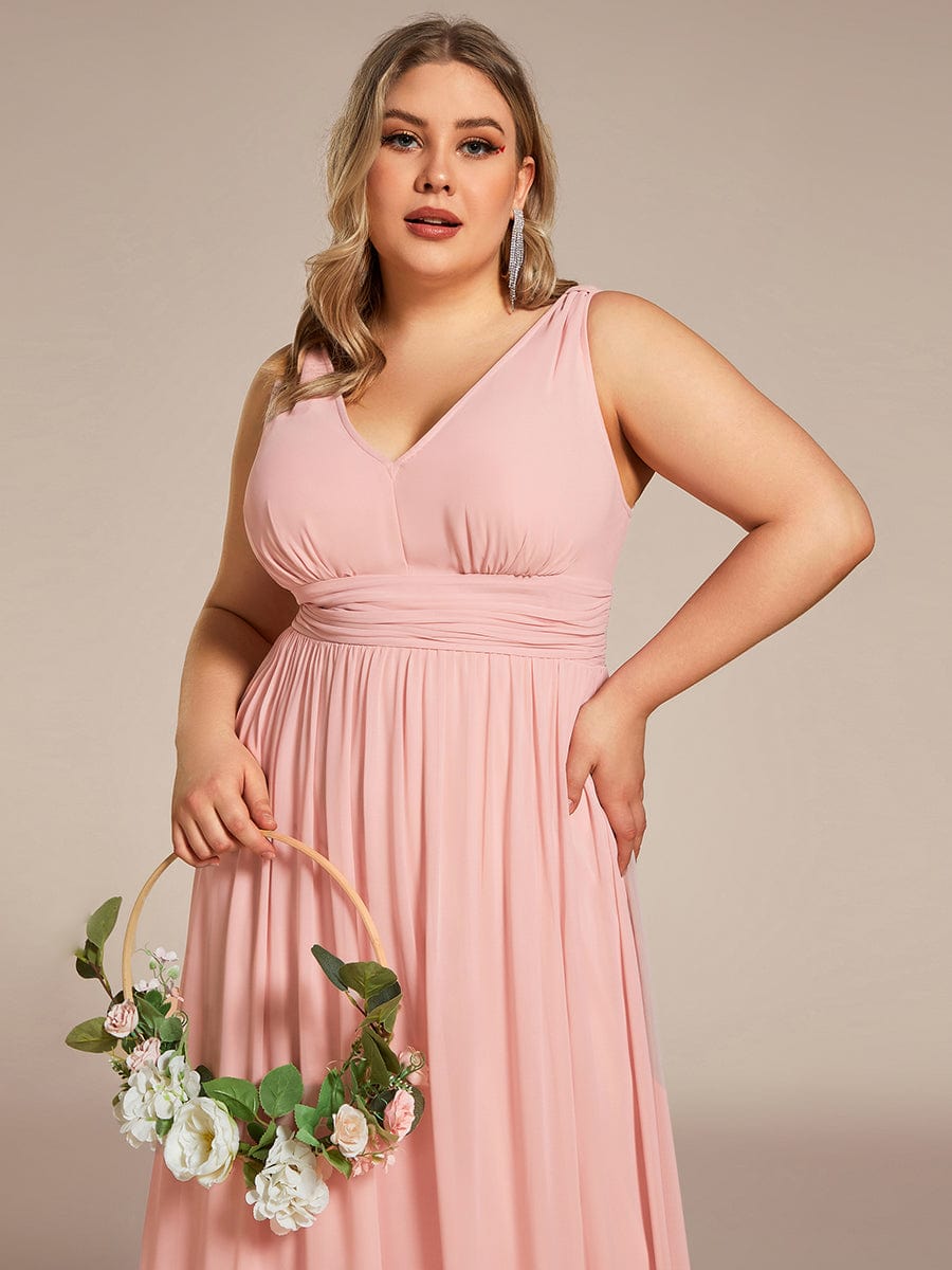 Plus Size Sleeveless V-Neck Chiffon Maxi Bridesmaid Dress