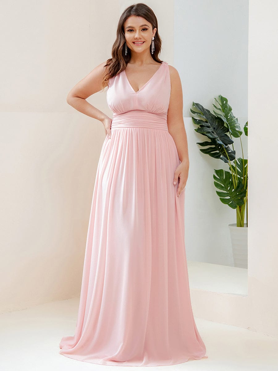 Elegant Sleeveless V-Neck Maxi Chiffon Bridesmaid Dress