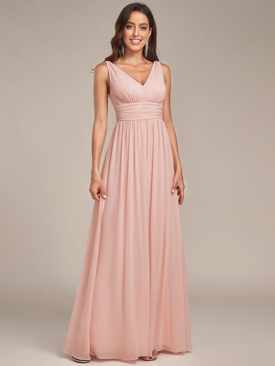 Elegant Sleeveless V-Neck Maxi Chiffon Bridesmaid Dress