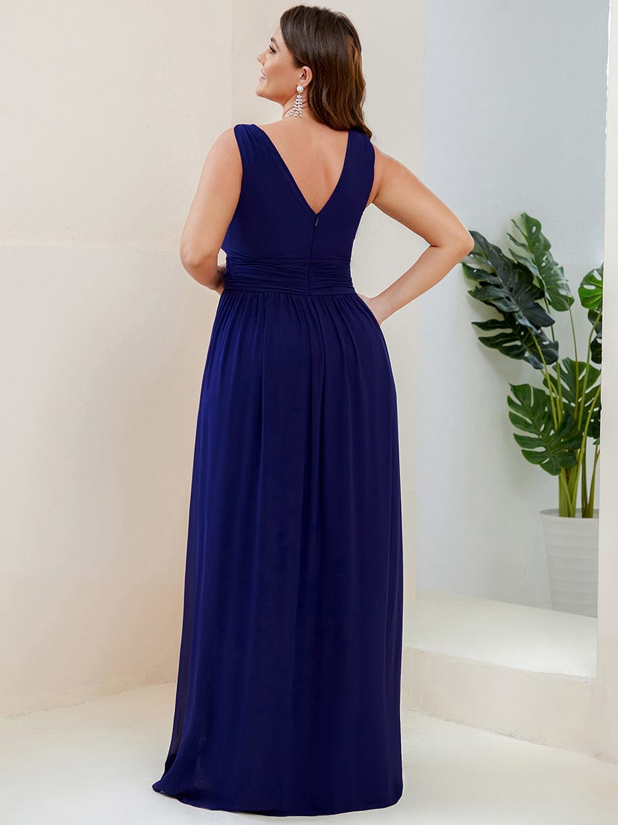 V Neck Sleeveless Pleated Chiffon Evening Dress