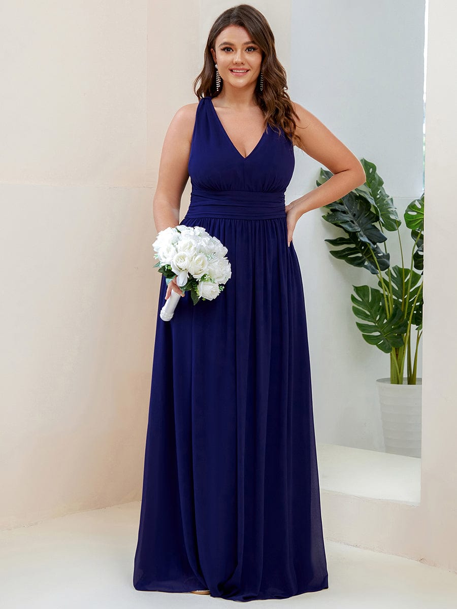 V Neck Sleeveless Pleated Chiffon Evening Dress