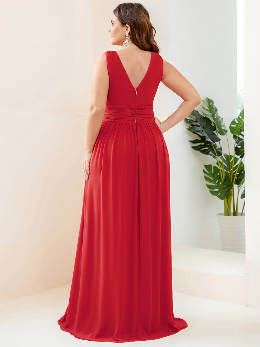 V Neck Sleeveless Pleated Chiffon Evening Dress