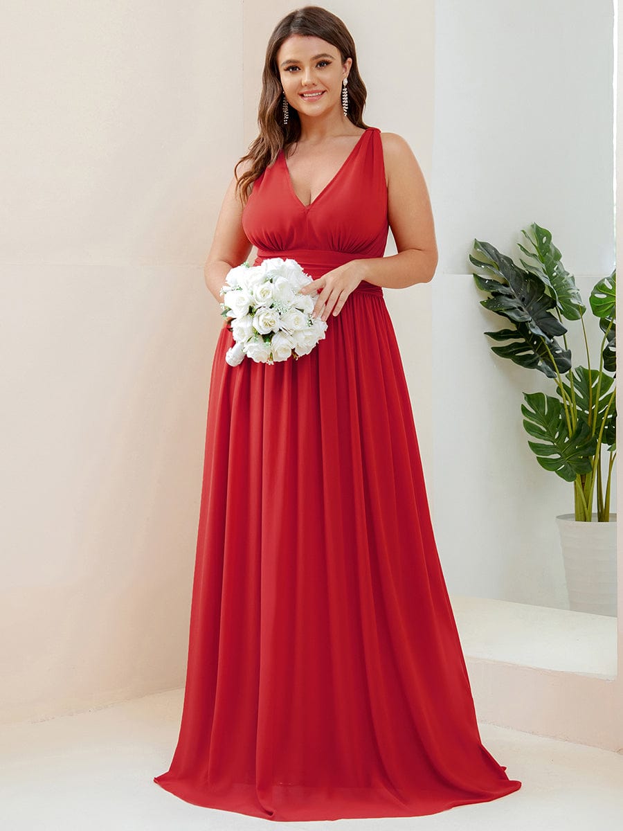 Elegant Sleeveless V-Neck Maxi Chiffon Bridesmaid Dress