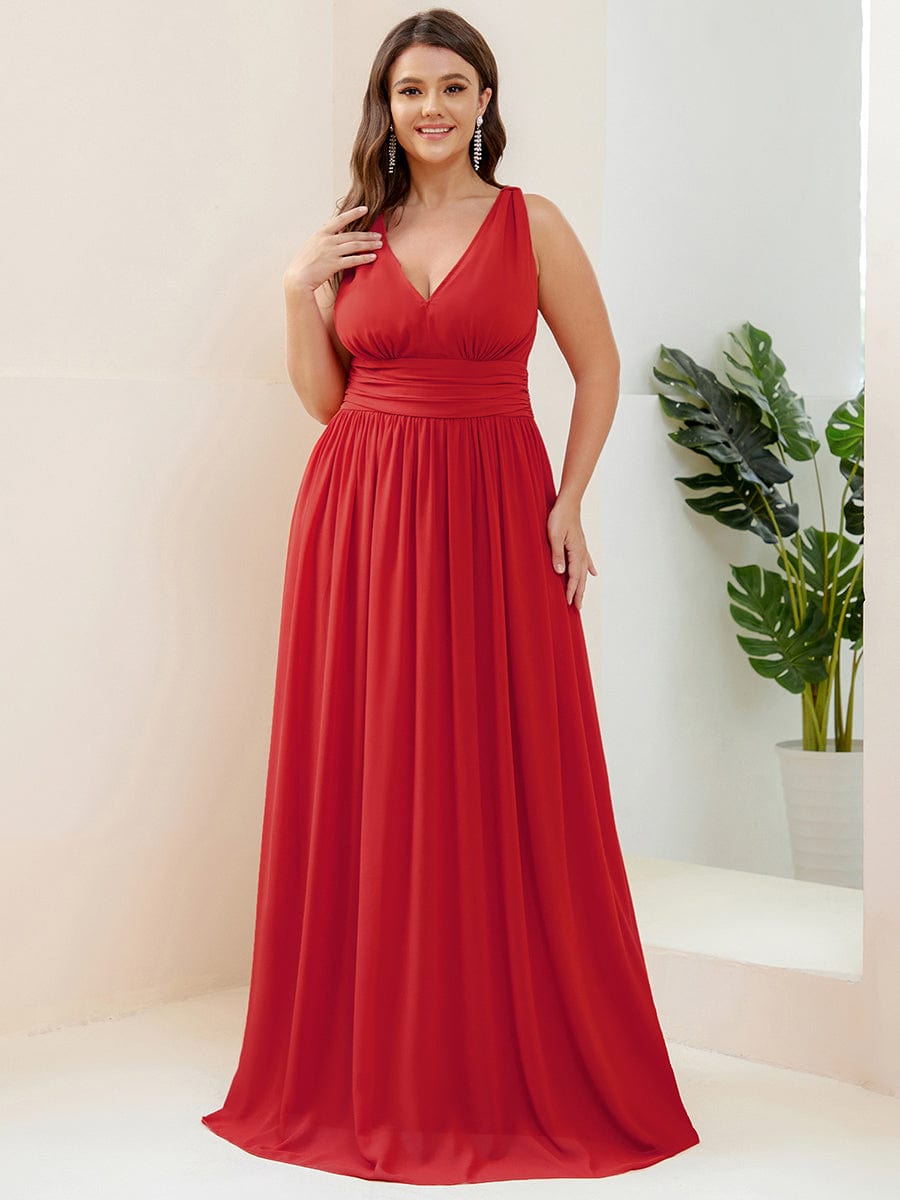 Elegant Sleeveless V-Neck Maxi Chiffon Bridesmaid Dress