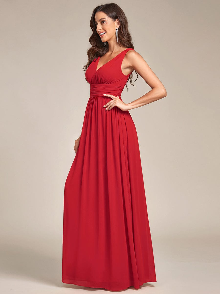 V Neck Sleeveless Pleated Chiffon Evening Dress