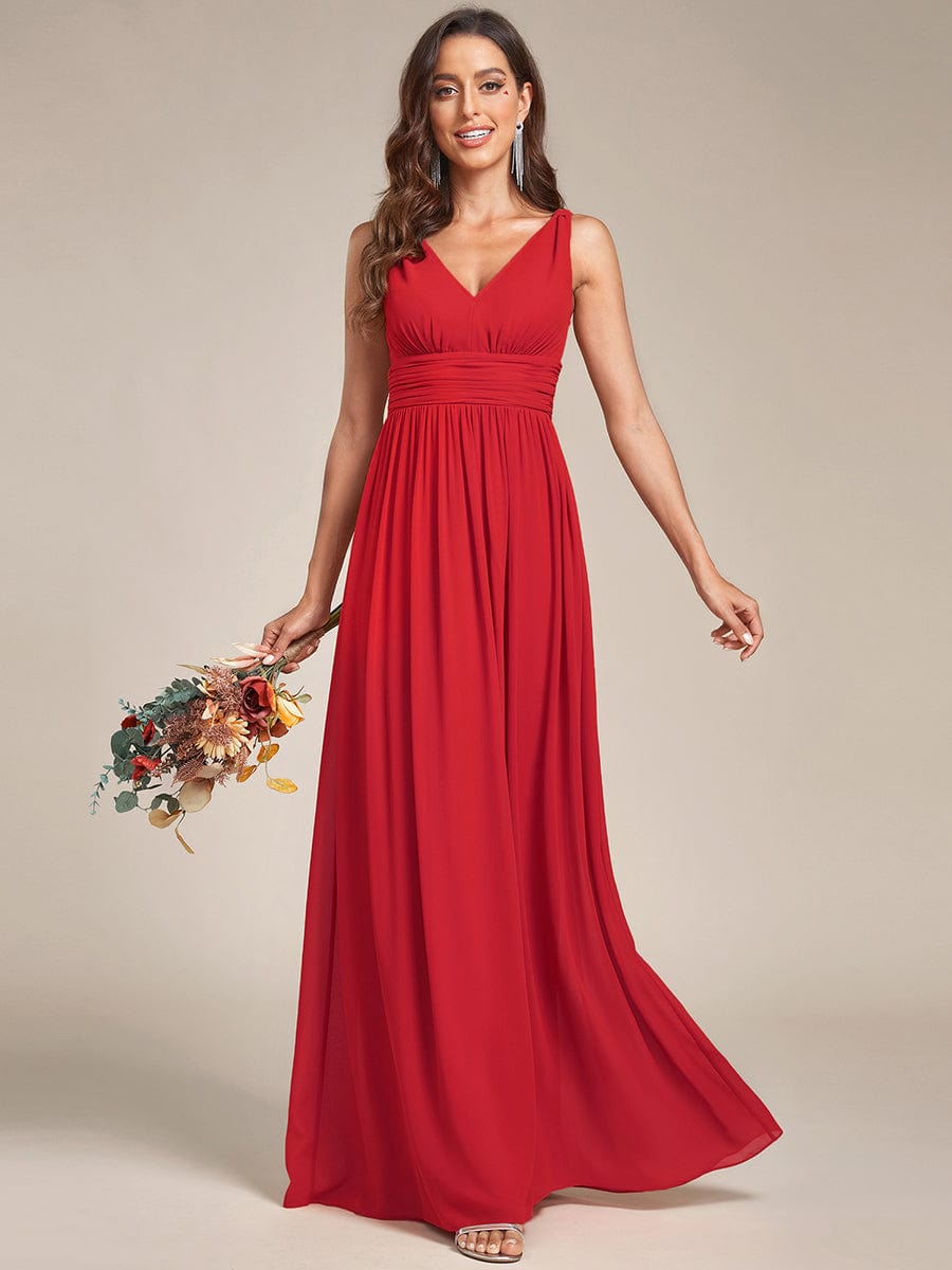 Elegant Sleeveless V-Neck Maxi Chiffon Bridesmaid Dress