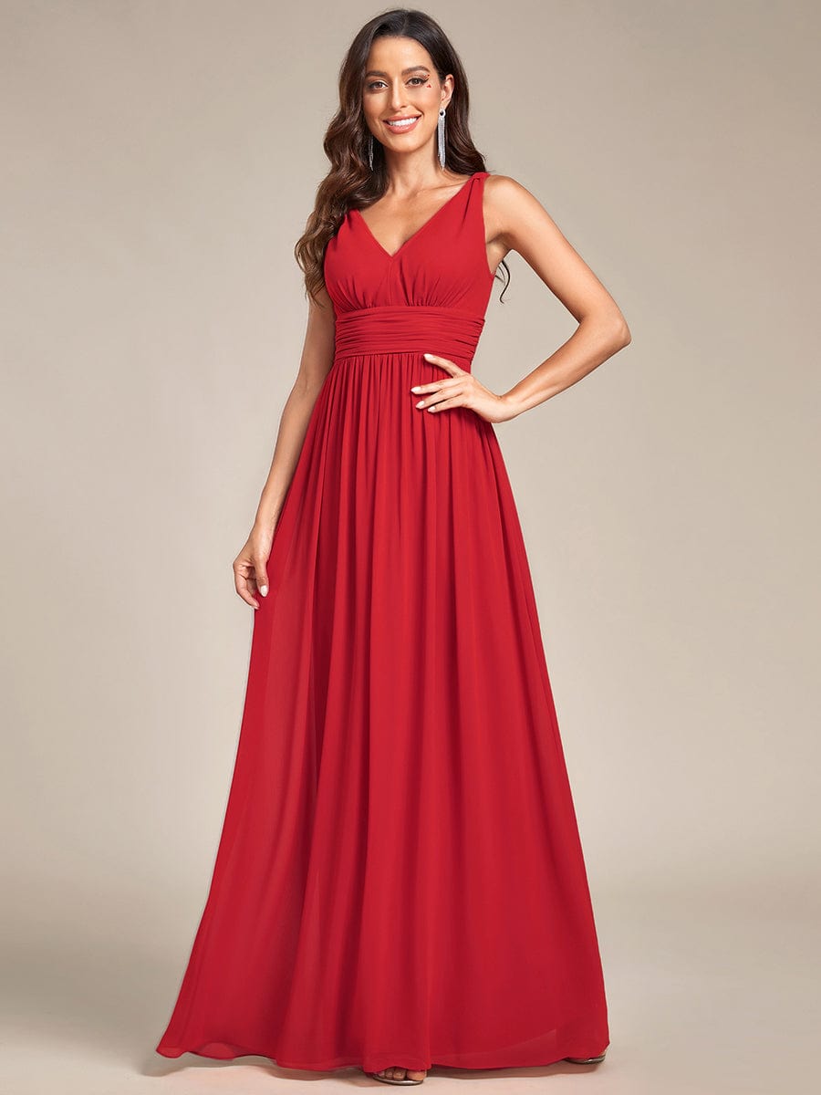 V Neck Sleeveless Pleated Chiffon Evening Dress