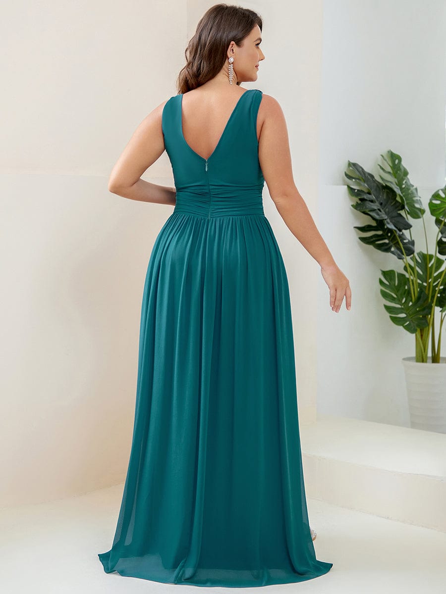 V Neck Sleeveless Pleated Chiffon Evening Dress