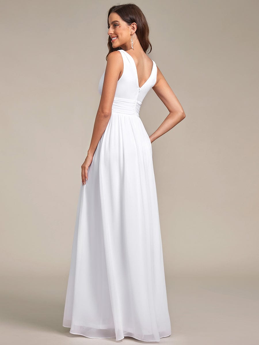 V Neck Sleeveless Pleated Chiffon Evening Dress