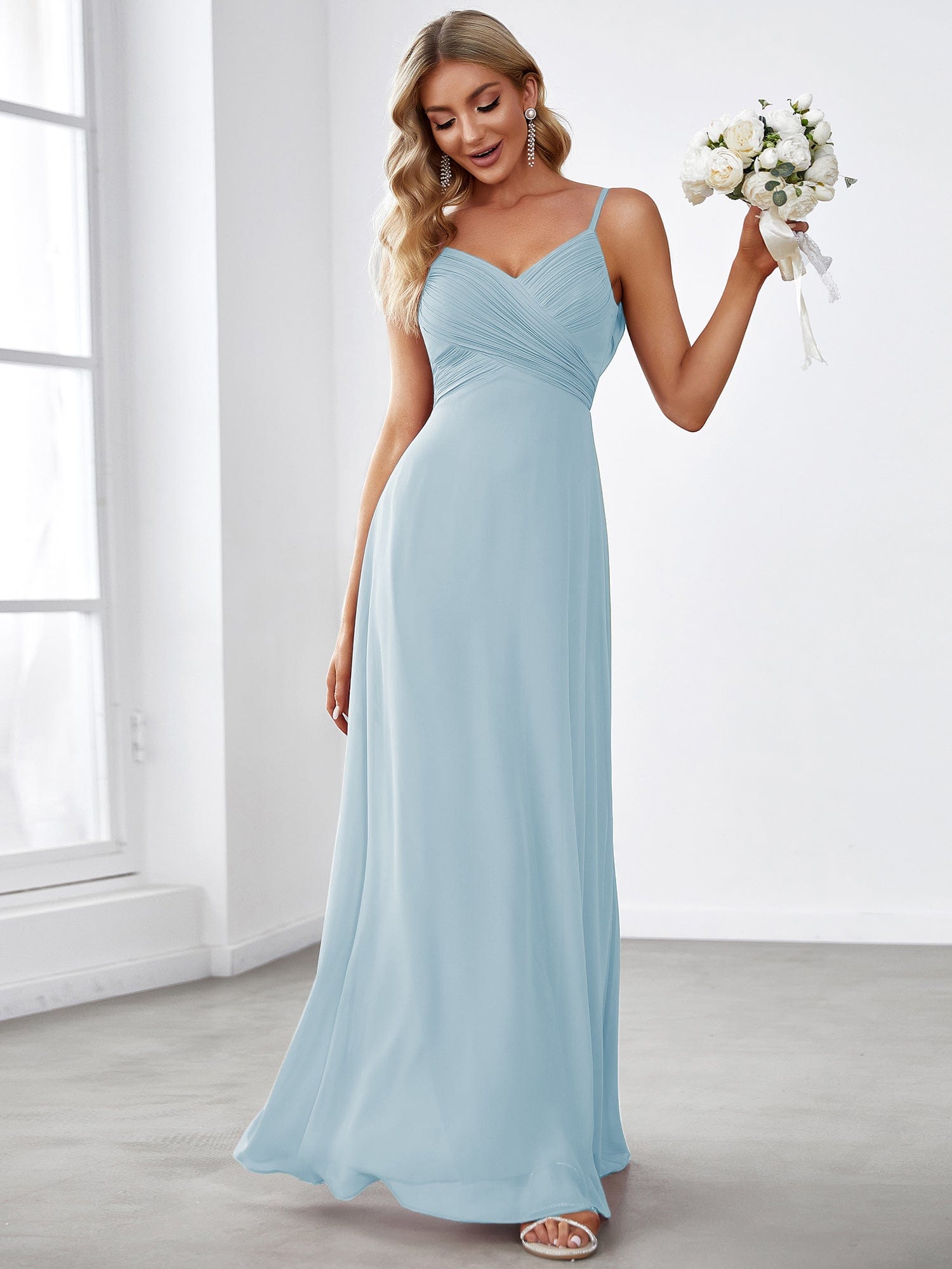 Custom Size Sweetheart Draped Back Floor Length Bridesmaid Dress