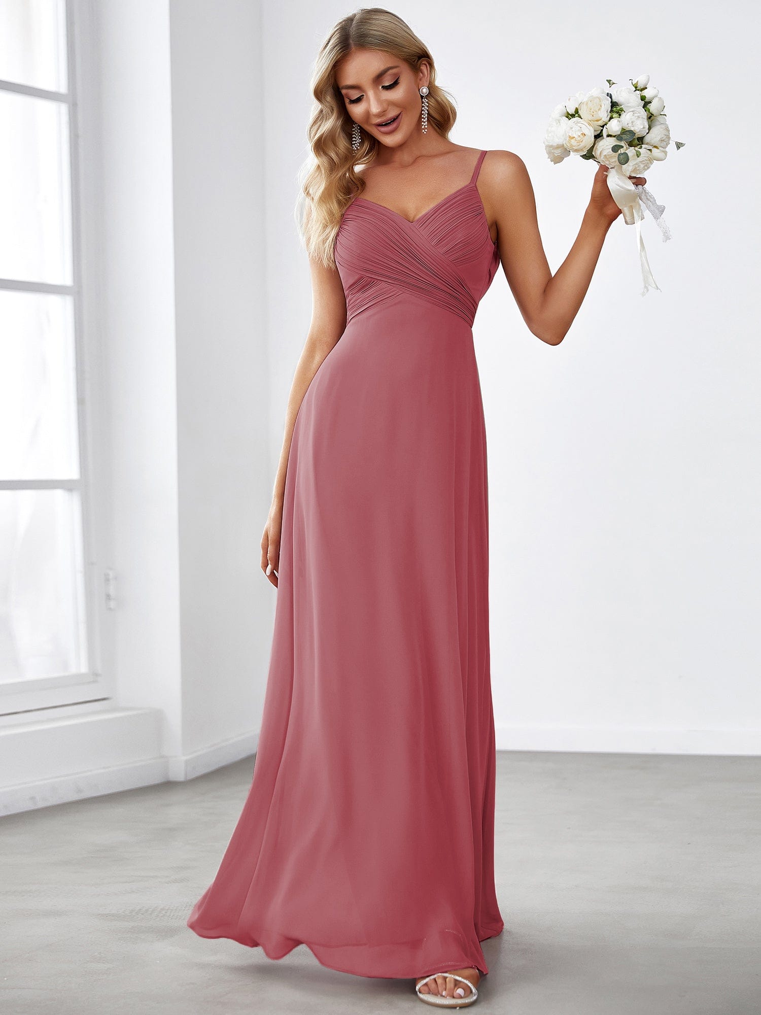 Custom Size Sweetheart Draped Back Floor Length Bridesmaid Dress