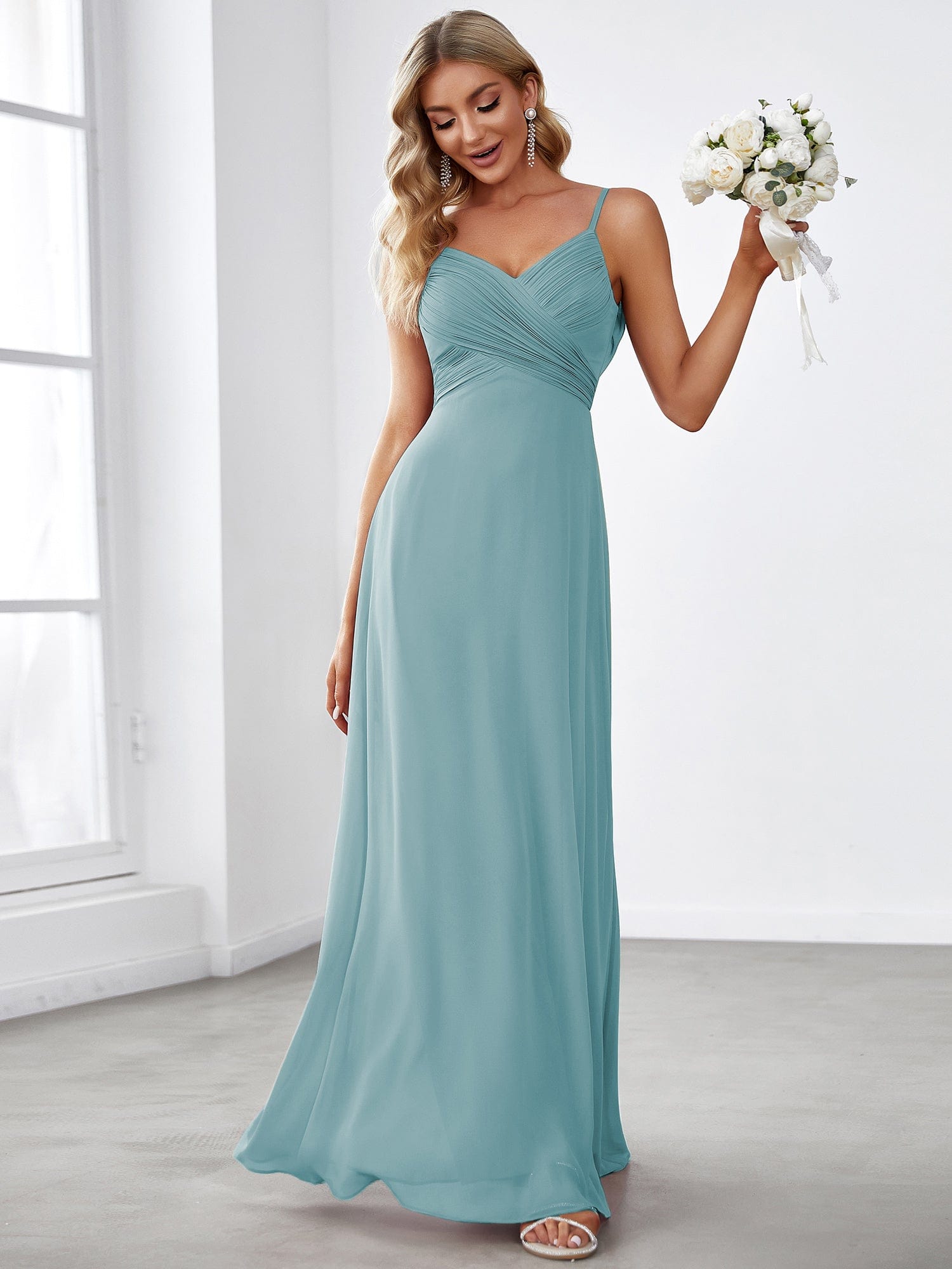 Custom Size Sweetheart Draped Back Floor Length Bridesmaid Dress