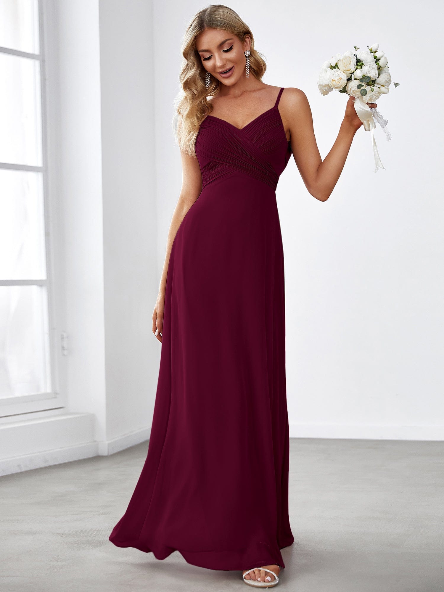 Custom Size Sweetheart Draped Back Floor Length Bridesmaid Dress