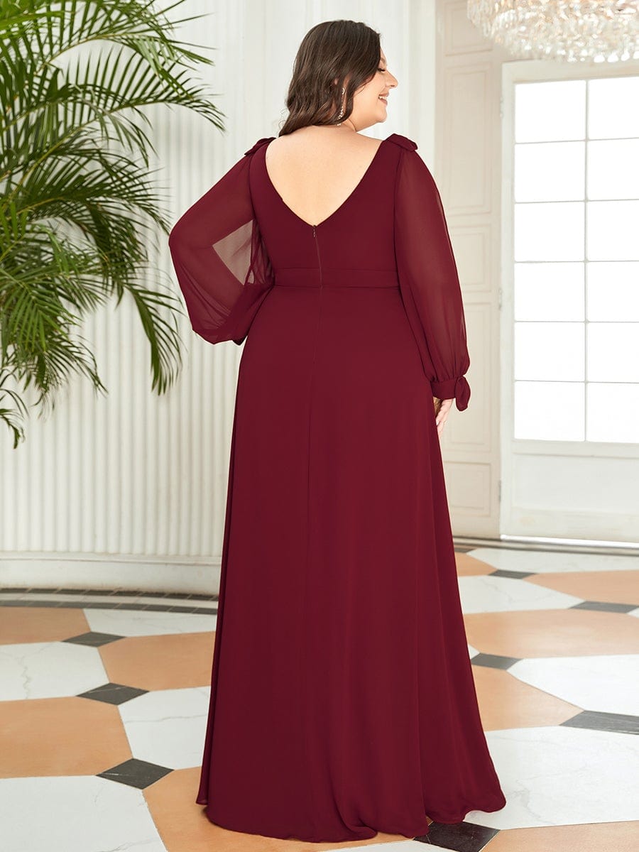 Plus Size Split Long Sleeve V-Neck Bridesmaid Dress