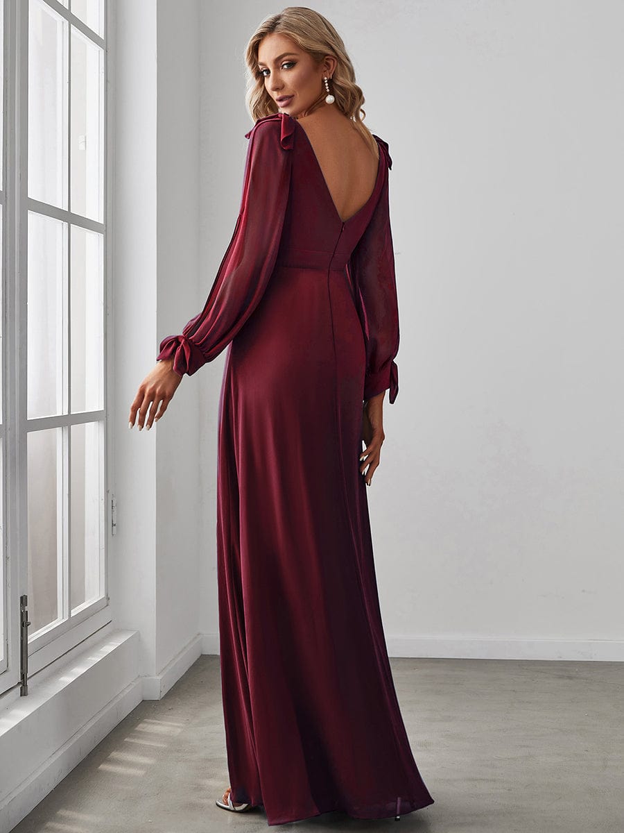 Gentle Split Low Back Thigh Slit Long Sleeve Wedding Guest Dress