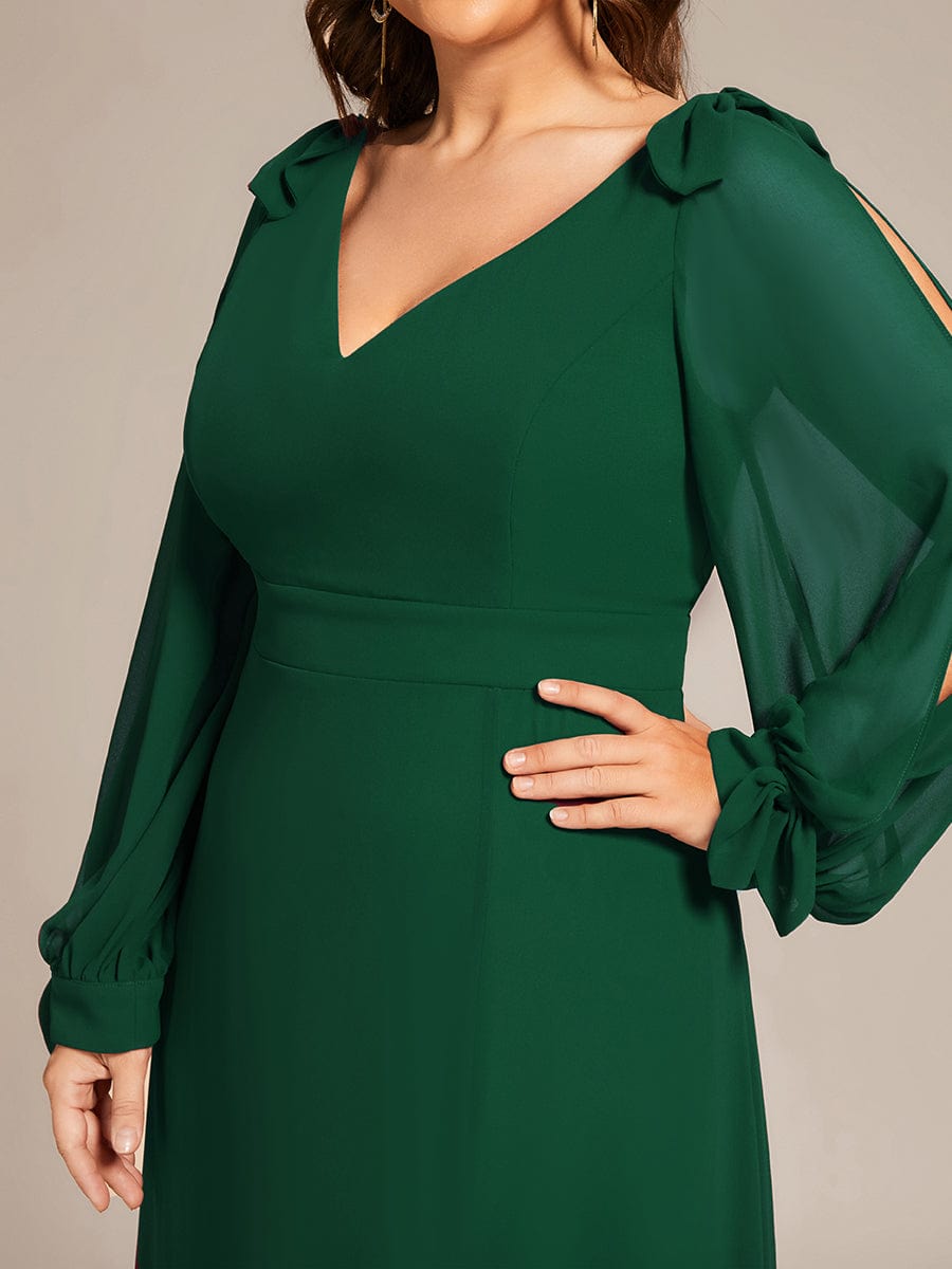 Plus Size Split Long Sleeve V-Neck Bridesmaid Dress