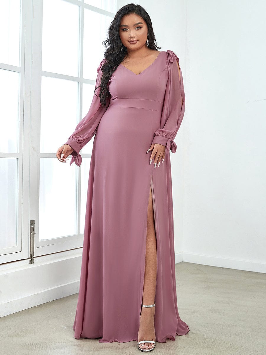 Gentle Split Sleeve Low Back Thigh Slit Bridesmaid Dress