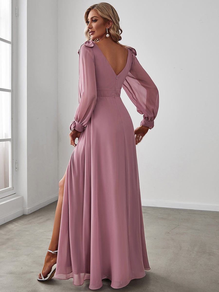 Gentle Split Sleeve Low Back Thigh Slit Bridesmaid Dress