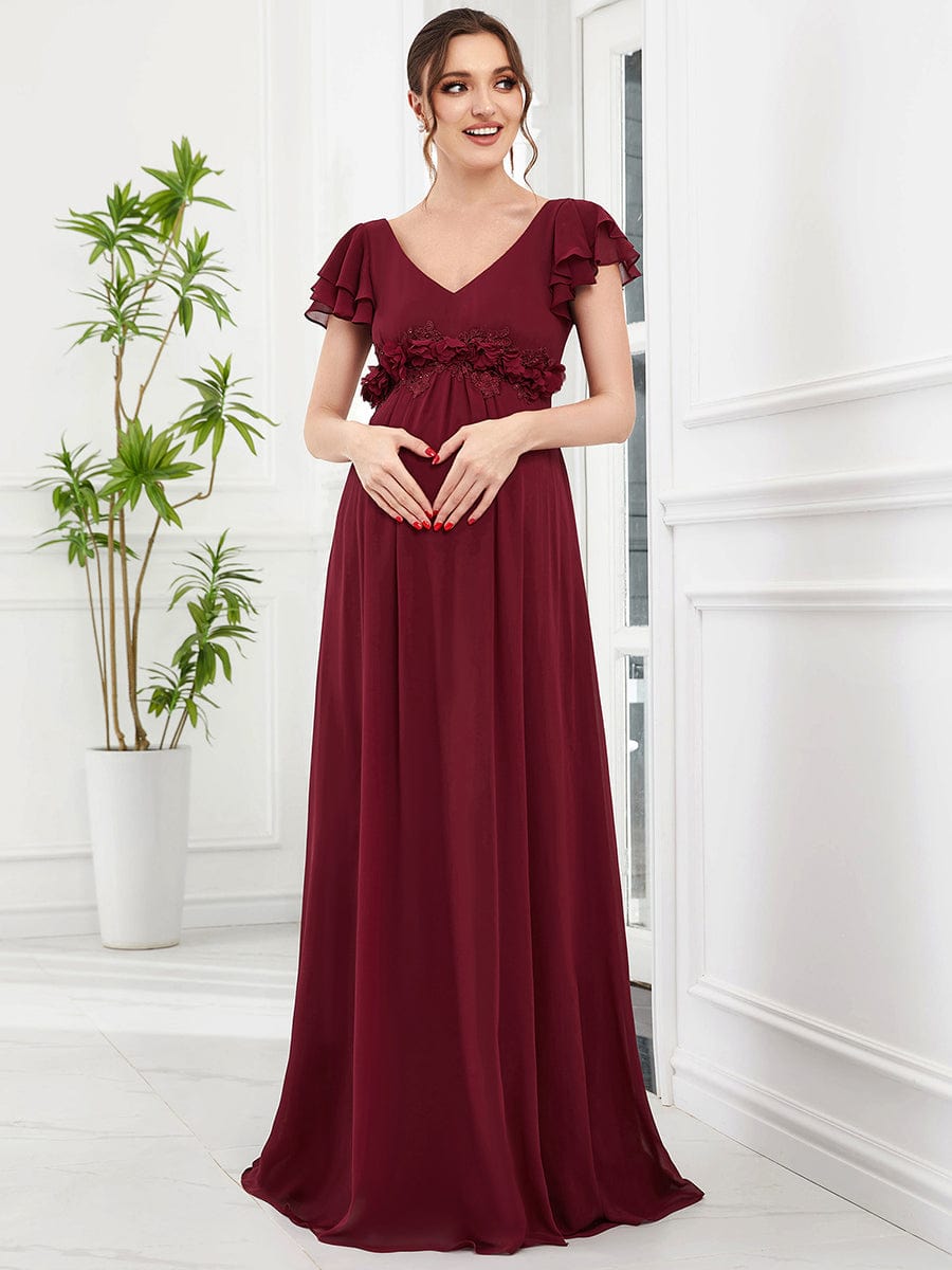 Chiffon Ruffled Short Sleeve Corsage A-Line Maternity Dress