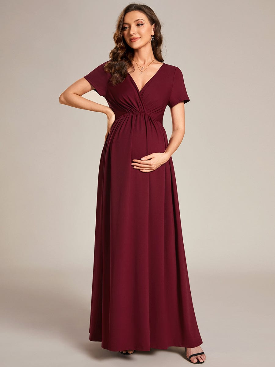 V-Neck Short Sleeve A-line Maternity Dress