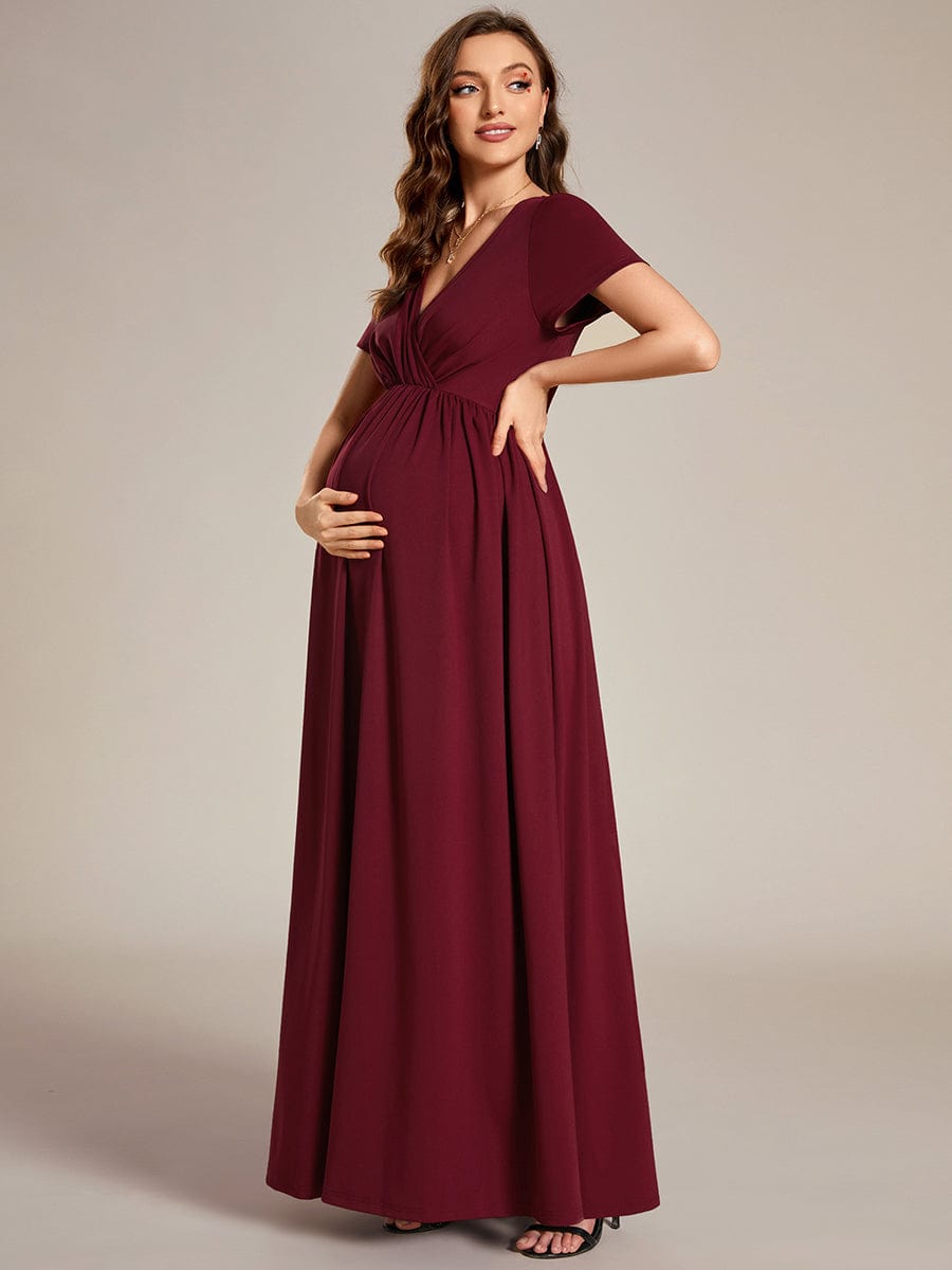 V-Neck Short Sleeve A-line Maternity Dress