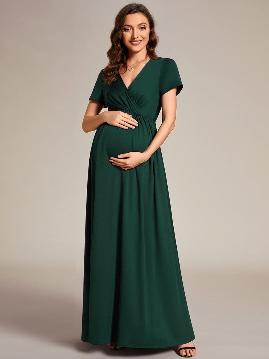 V-Neck Short Sleeve A-line Maternity Dress