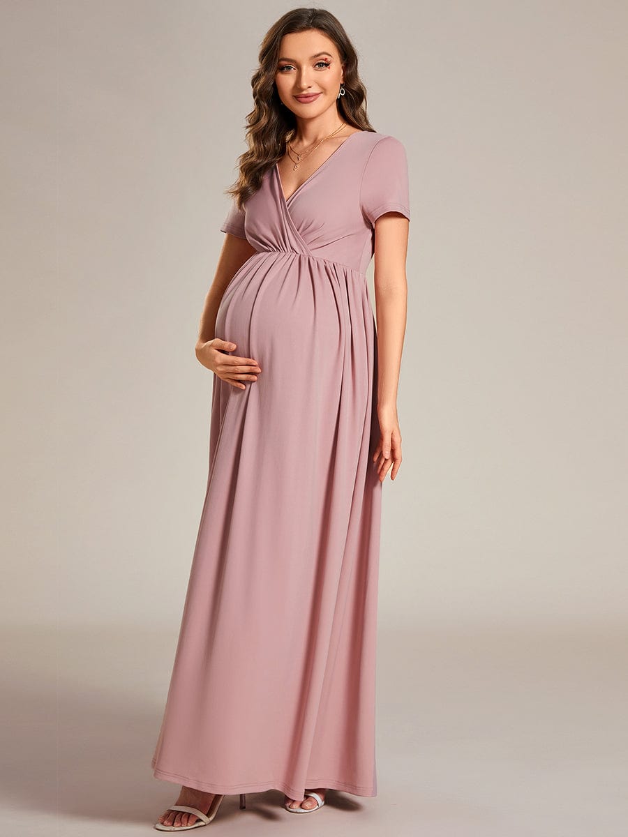 V-Neck Short Sleeve A-line Maternity Dress