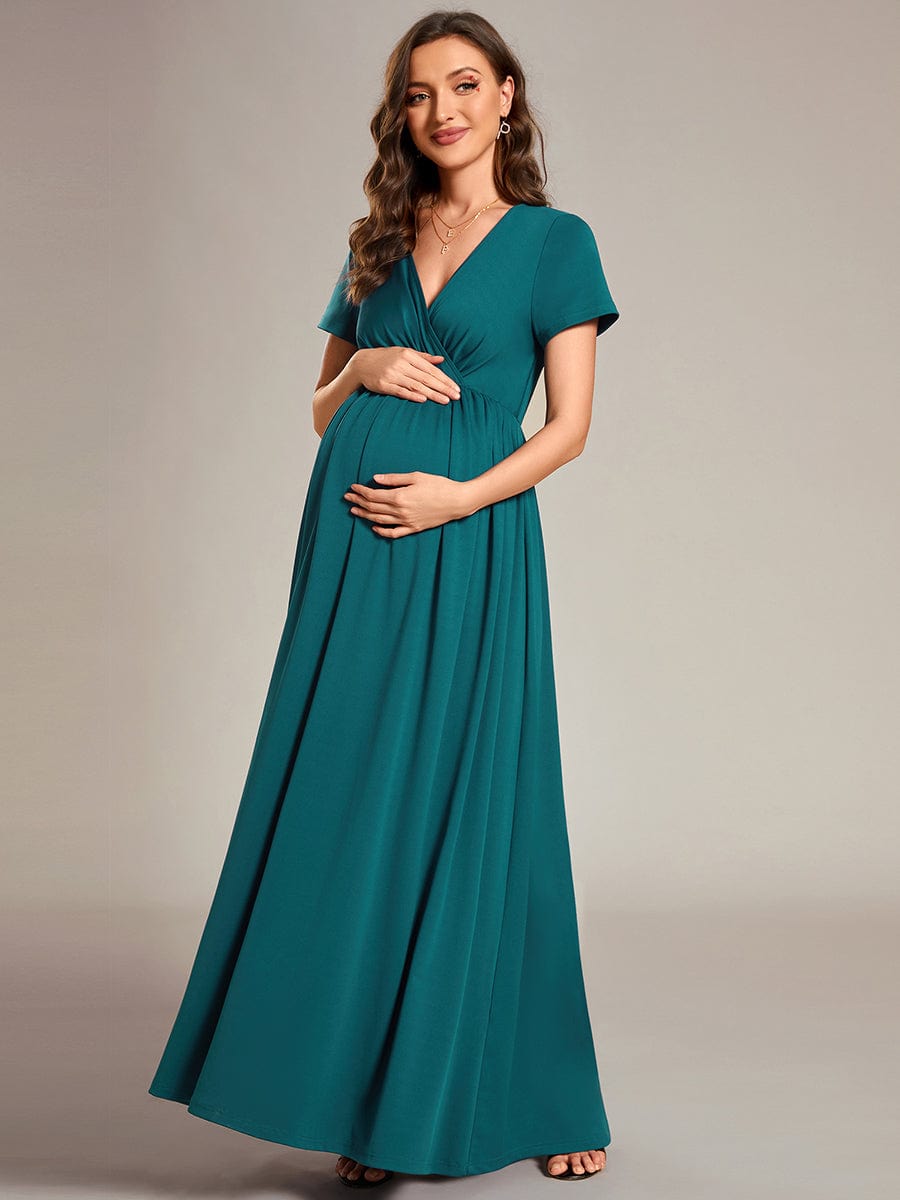 V-Neck Short Sleeve A-line Maternity Dress