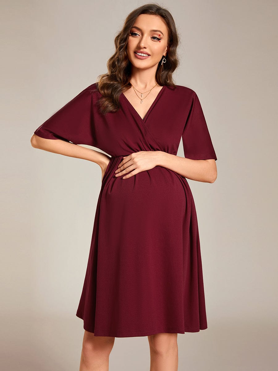 Loose V-Neck Half Sleeve Knee Length Maternity Dress