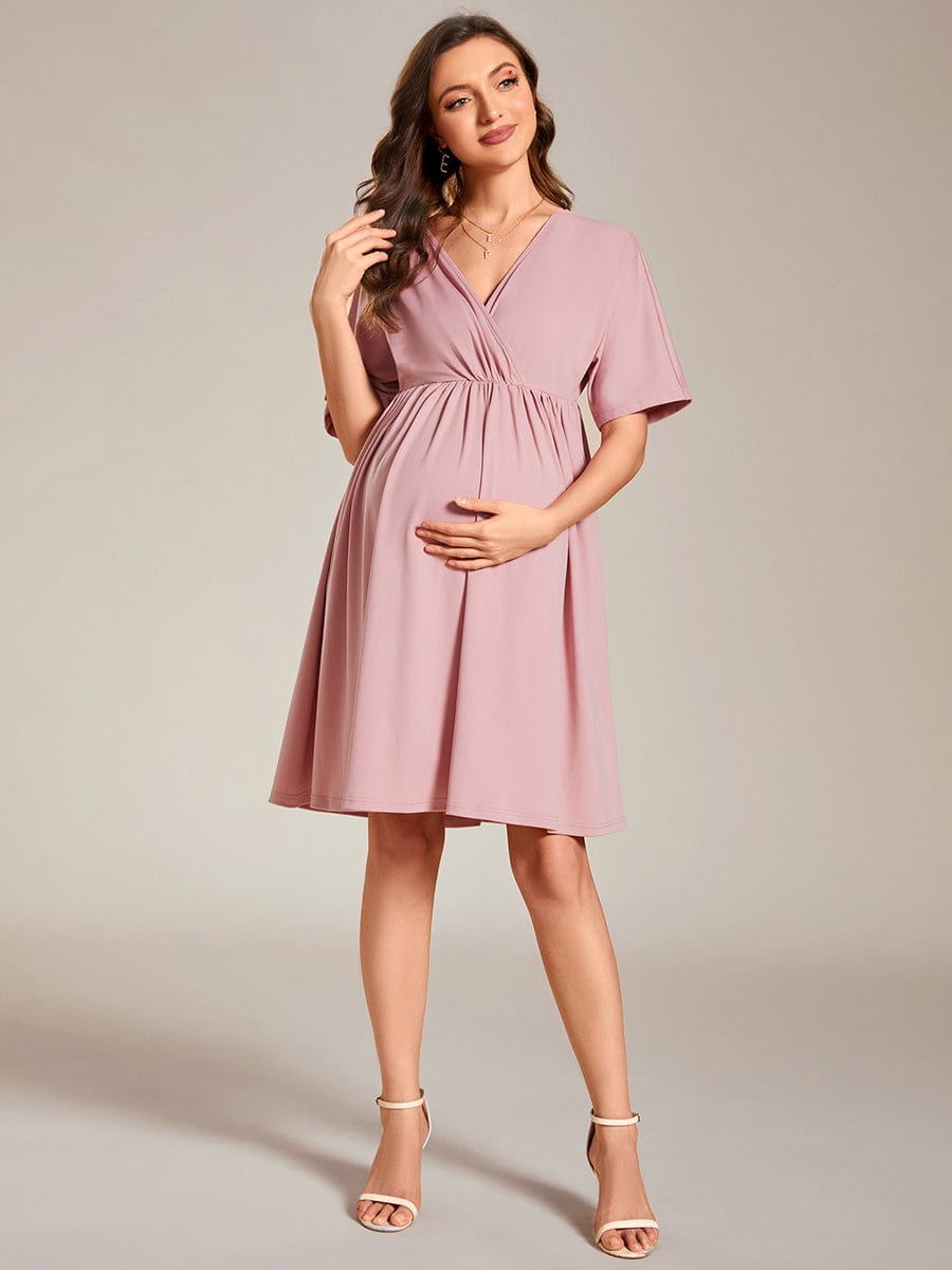 Loose V-Neck Half Sleeve Knee Length Maternity Dress