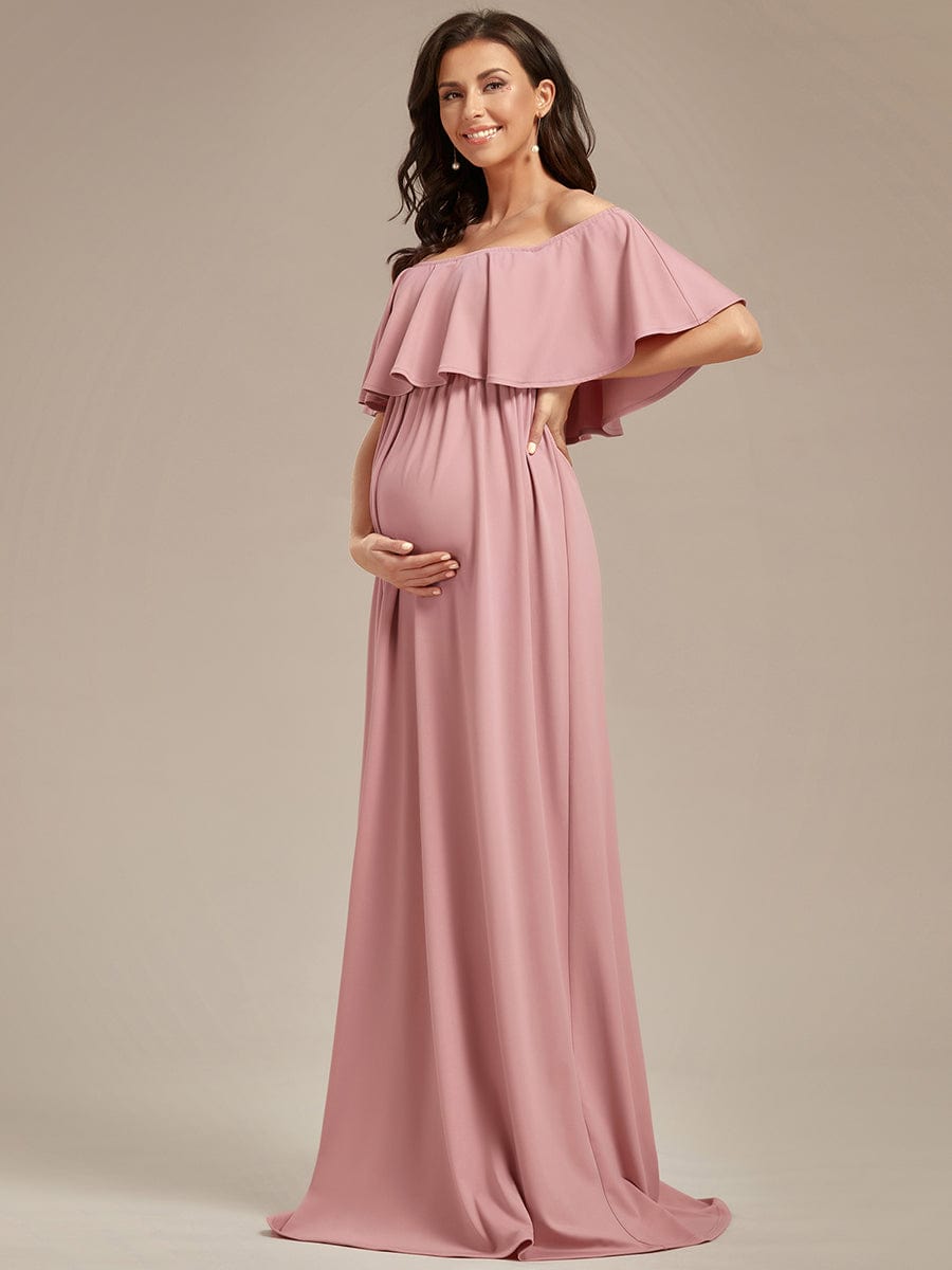 Flattering A-Line Maternity Dress with Off-Shoulder Ruffle