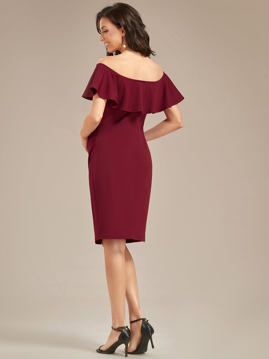 Elegant Ruffle Off-The-Shoulder Bodycon Midi Maternity Dress