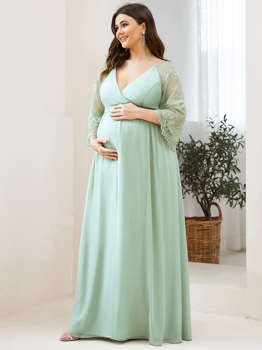 Sheer Lace Short Sleeve Maxi Maternity Dress