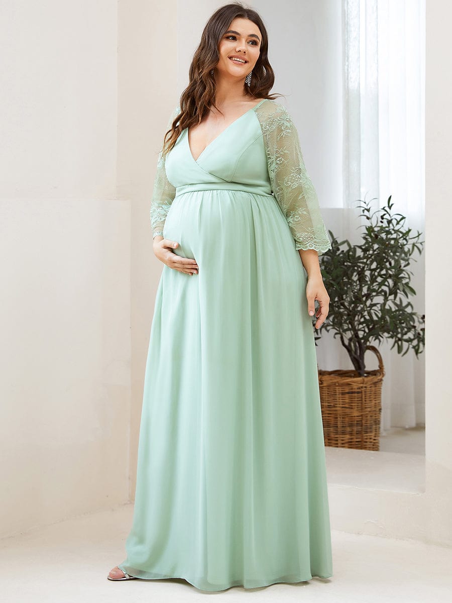 Sheer Lace Short Sleeve Maxi Maternity Dress