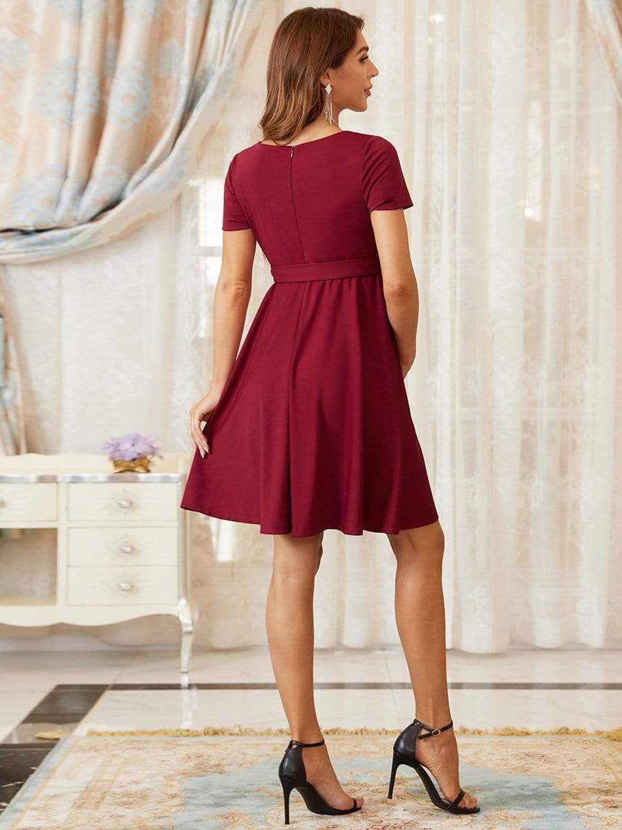 Deep V Neck Short Sleeves Full Circle Skirt Short Maternity Dress