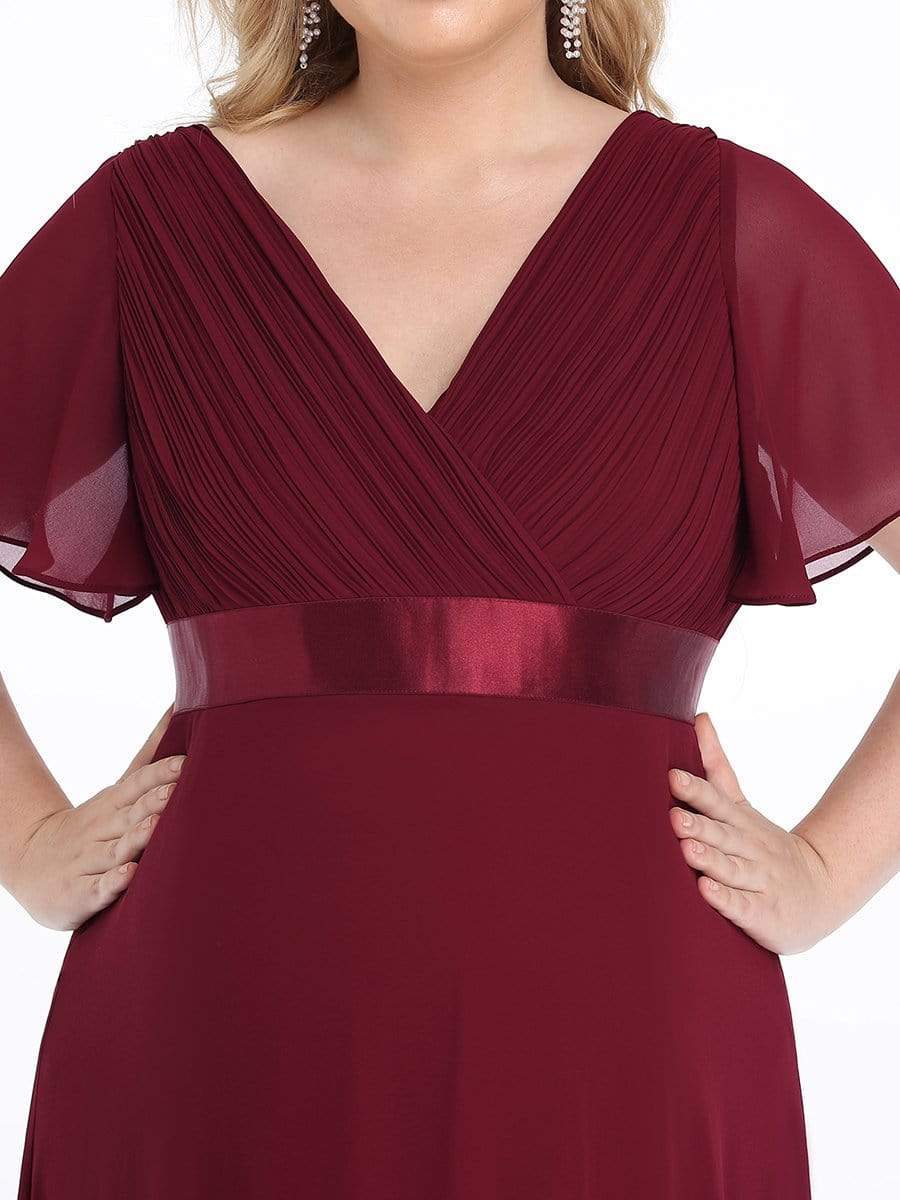 Plus Size Pleated Bodice Ruffle Sleeves V Neck Floor Length Maternity Dress