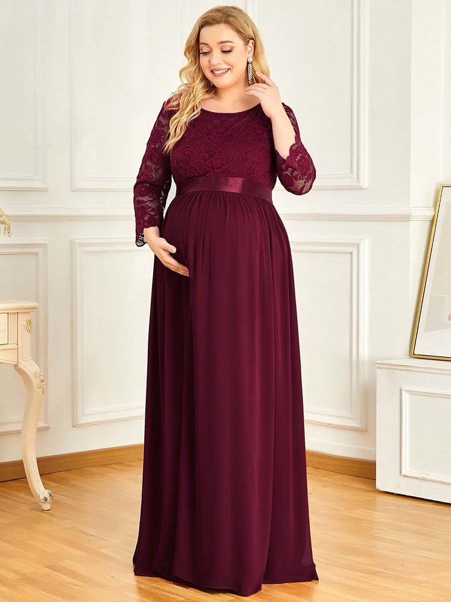 3/4 Sleeve Lace Floor Length Plus Size Maternity Dress