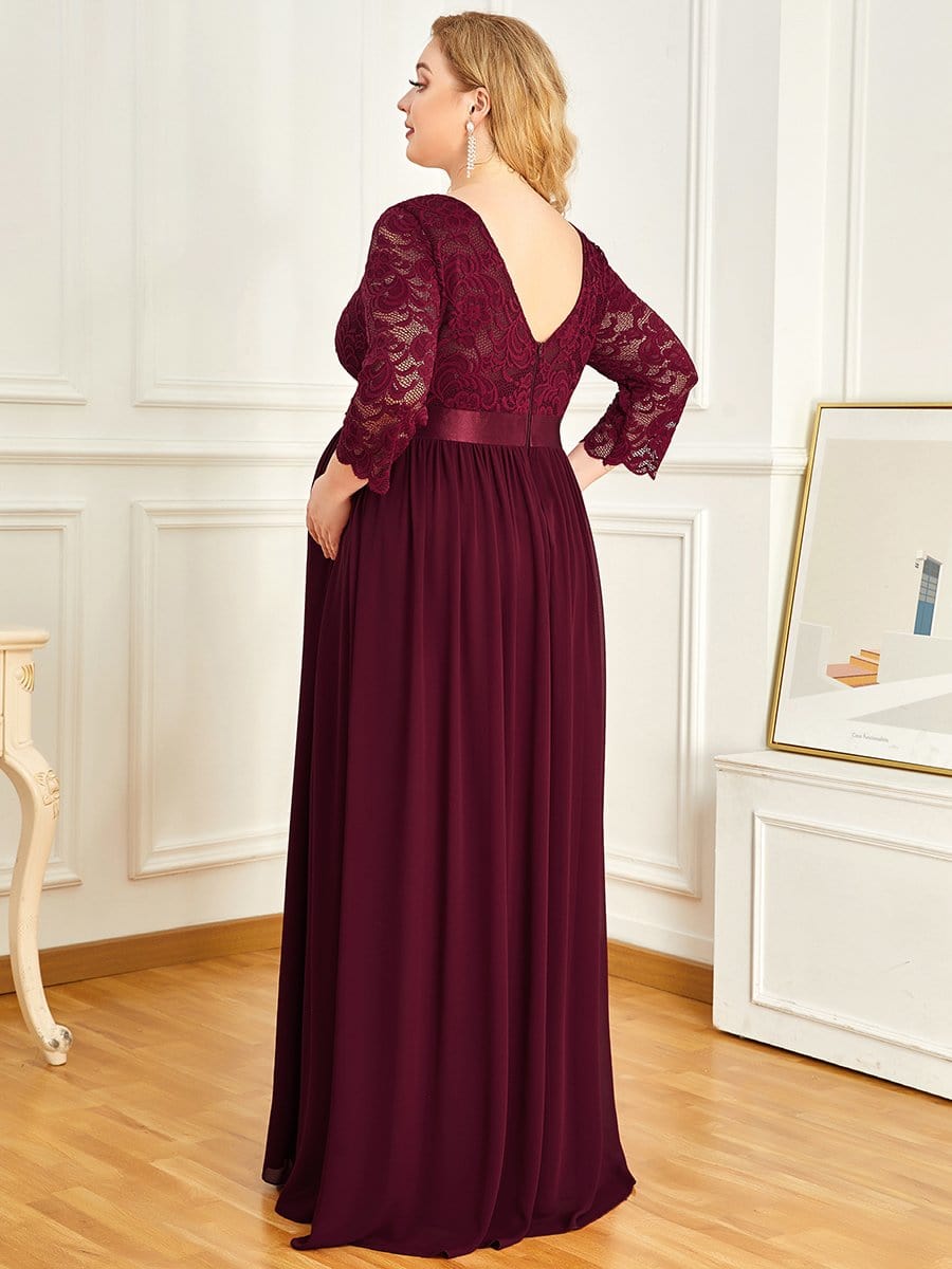 3/4 Sleeve Lace Floor Length Plus Size Maternity Dress