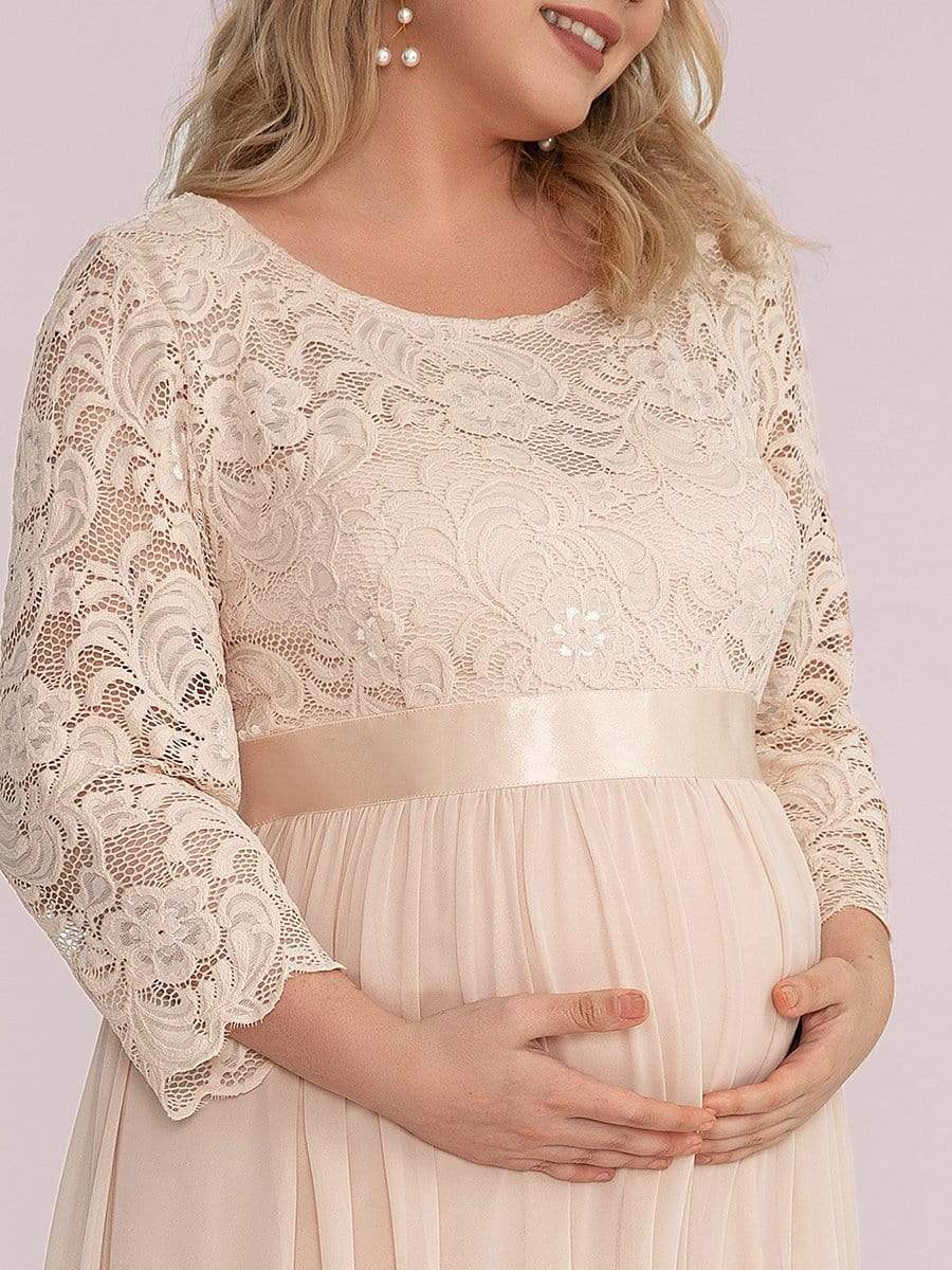 Elegant 3/4 Sleeves Embroidered Maternity Wedding Guest Dress