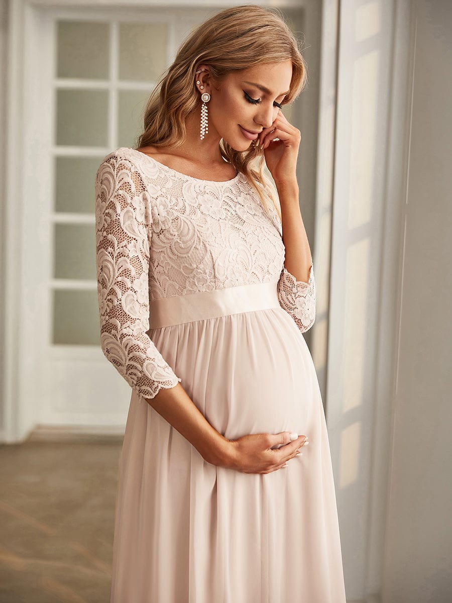 Elegant 3/4 Sleeves Embroidered Maternity Wedding Guest Dress