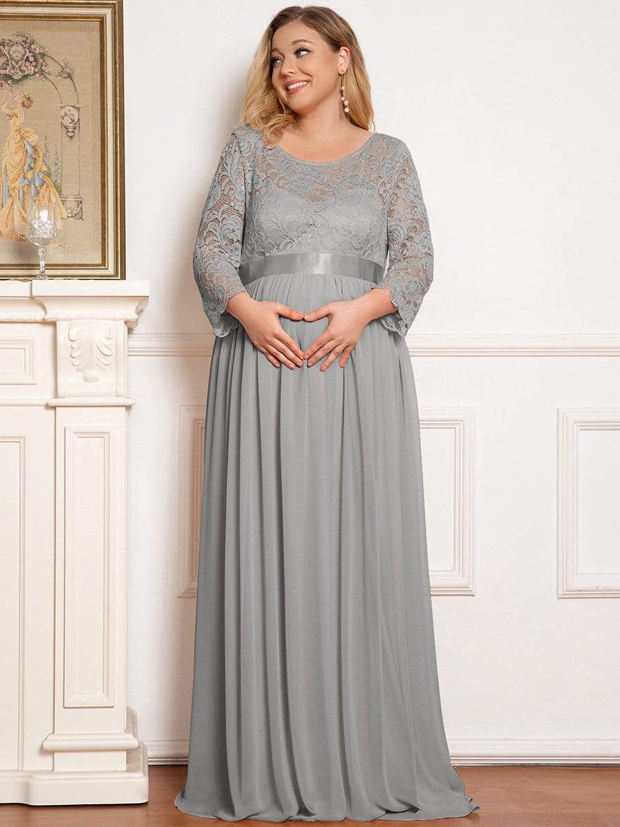 3/4 Sleeve Lace Floor Length Plus Size Maternity Dress