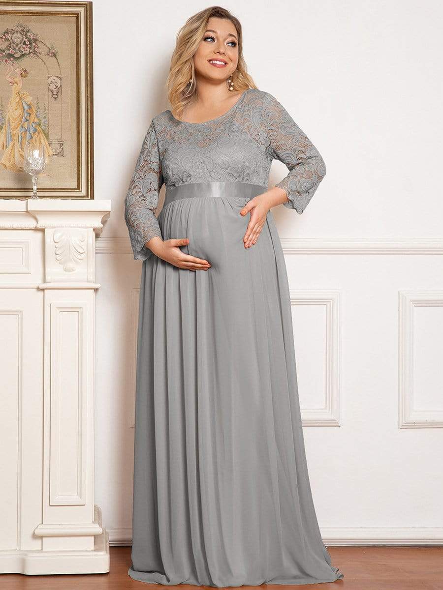 3/4 Sleeve Lace Floor Length Plus Size Maternity Dress