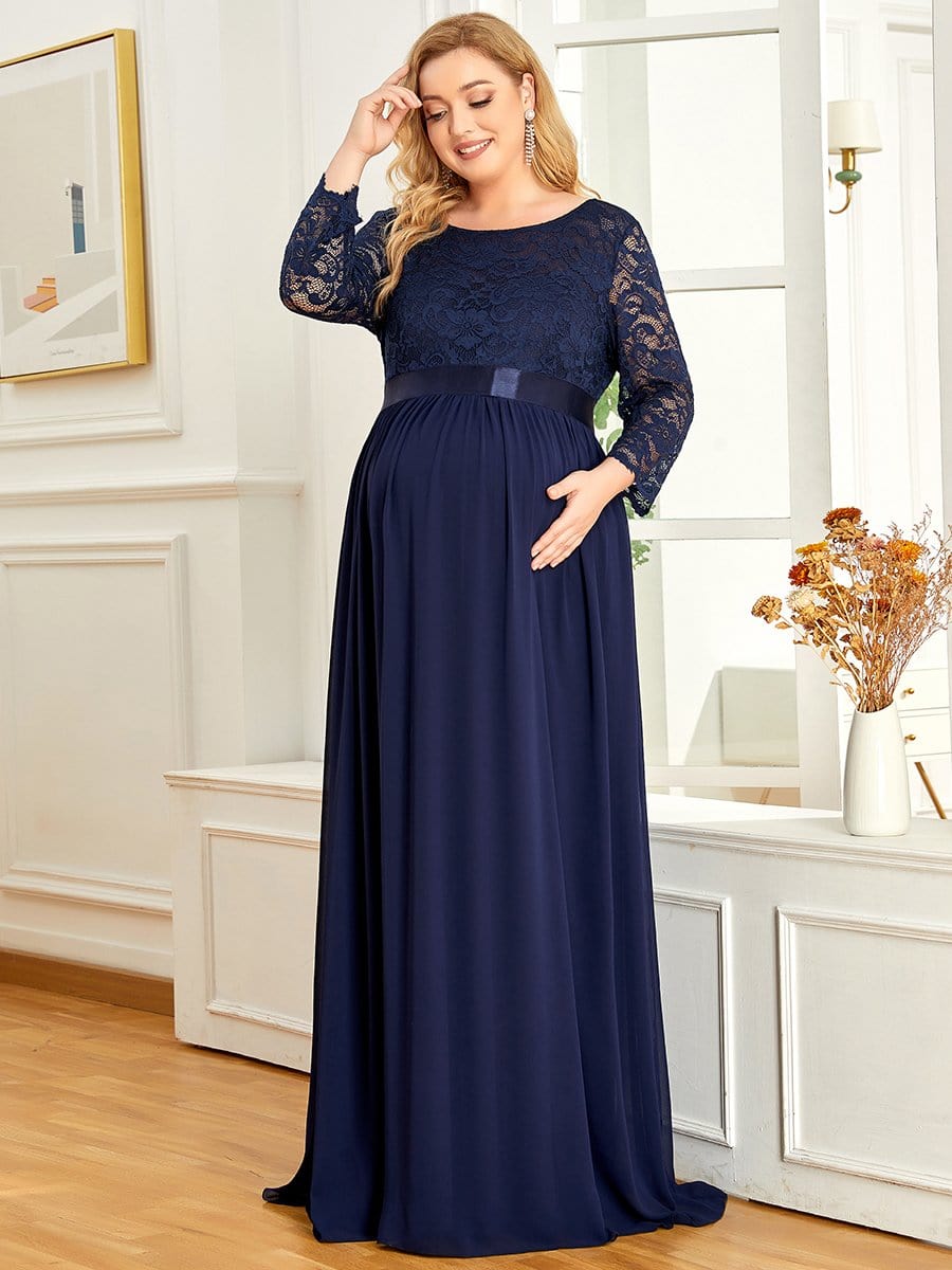 3/4 Sleeve Lace Floor Length Plus Size Maternity Dress