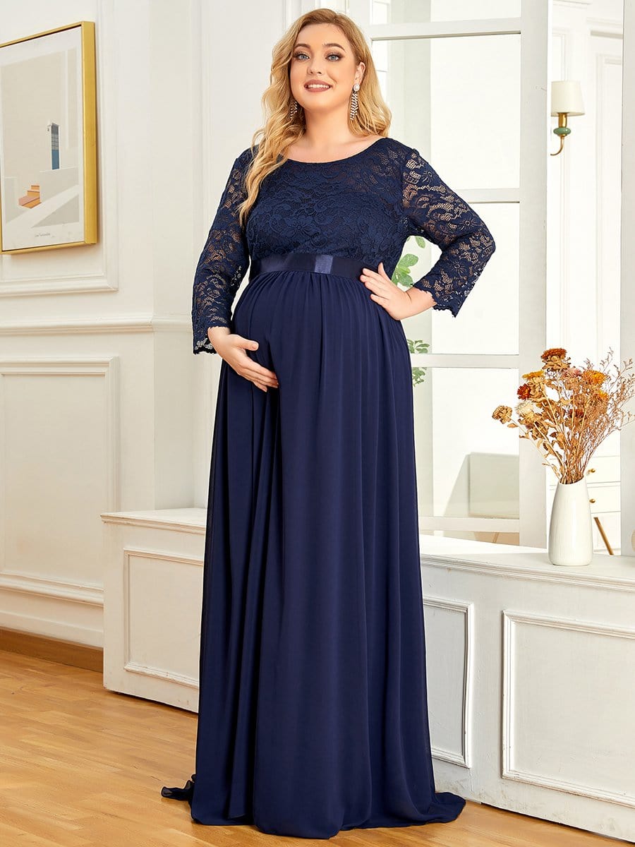 3/4 Sleeve Lace Floor Length Plus Size Maternity Dress