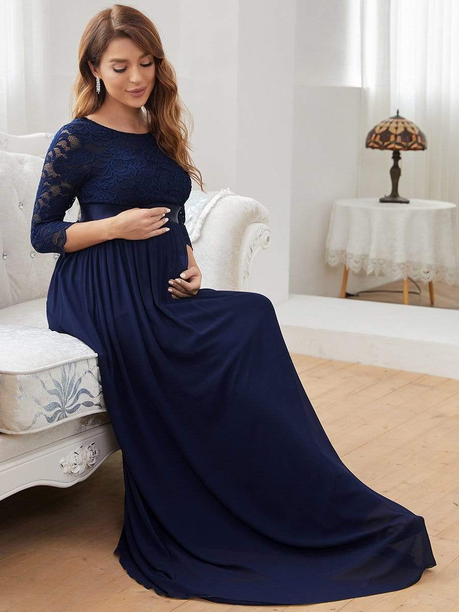 Elegant 3/4 Sleeves Embroidered Maternity Wedding Guest Dress