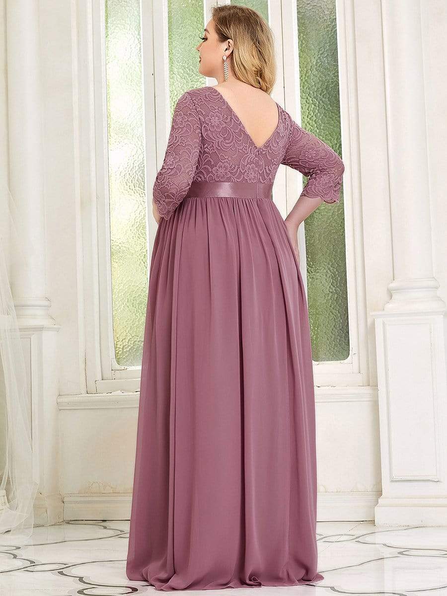 3/4 Sleeve Lace Floor Length Plus Size Maternity Dress