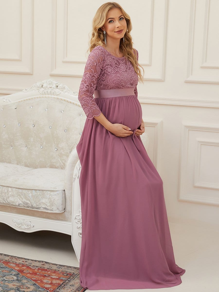 Elegant 3/4 Sleeves Embroidered Maternity Wedding Guest Dress